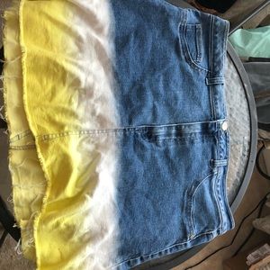 Yellow dip dyed jean skirt